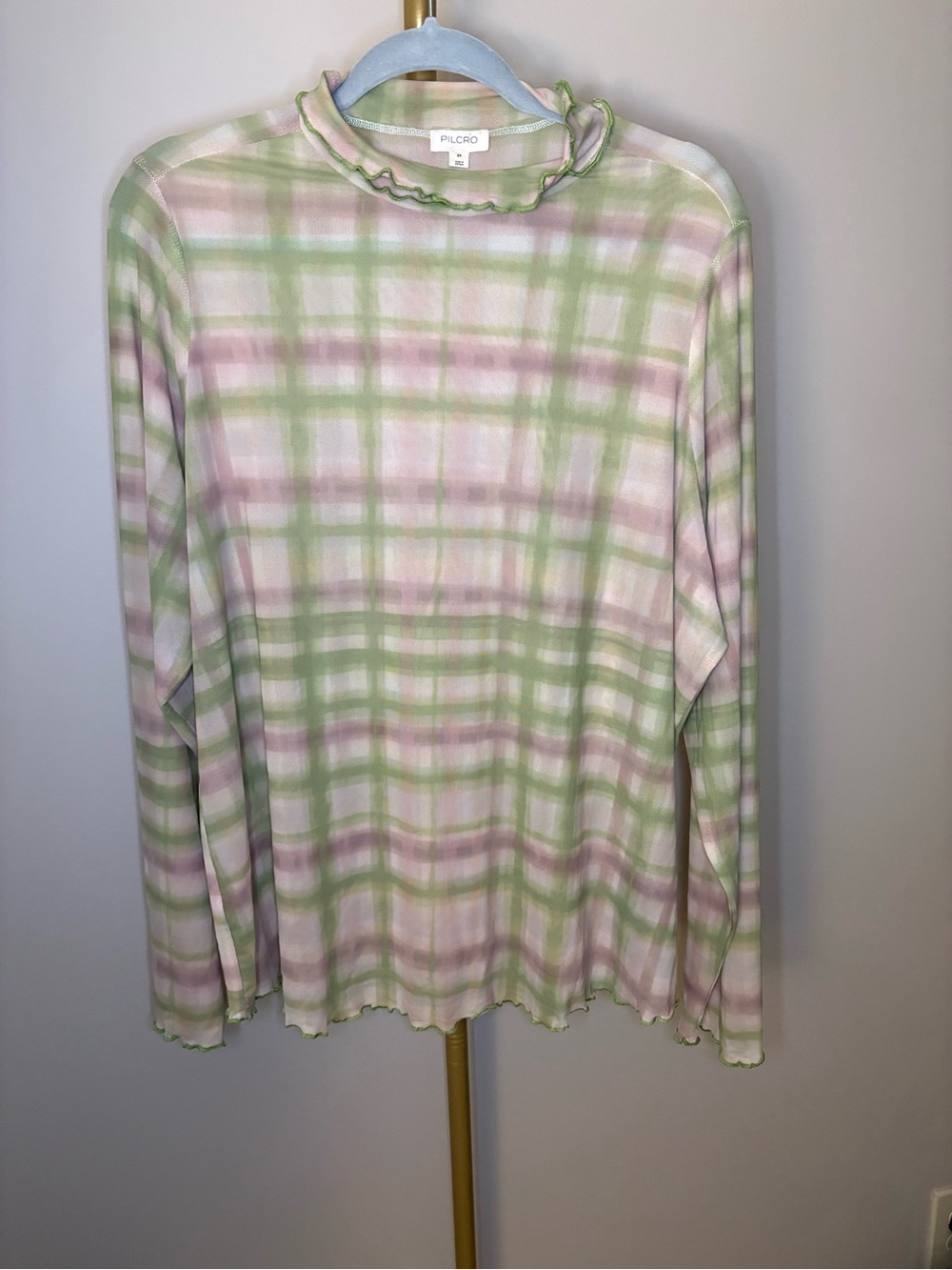 Anthropologie Pilcro Mesh Plaid Turtleneck Top